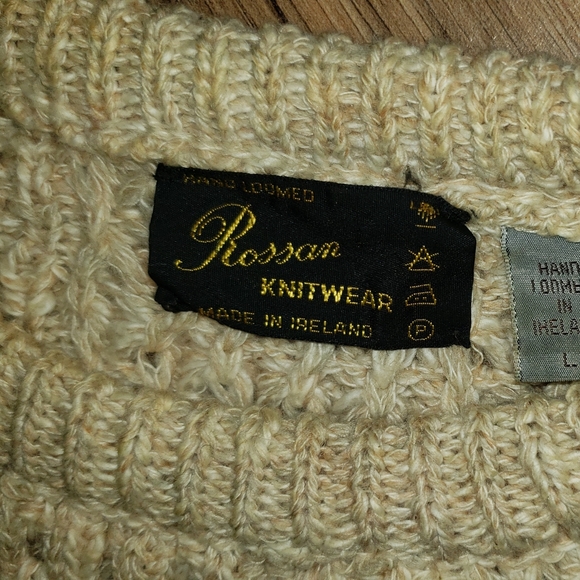 Vintage ROSSAN KNITWEAR Ireland Cableknit Sweater 50/50 Cotton Wool WARM COZY L - Picture 3 of 4